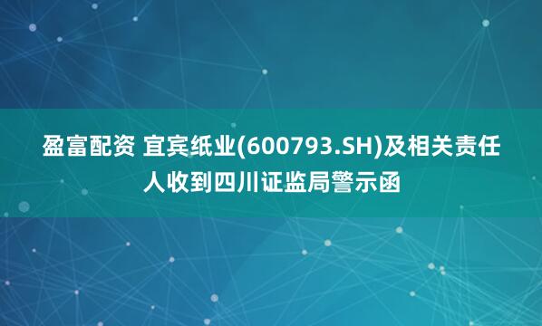 盈富配资 宜宾纸业(600793.SH)及相关责任人收到四川证监局警示函